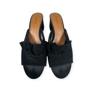 14th & Union‎ Ruffle Mules Block Heel Slip On Sandals Black Fabric 8.5M